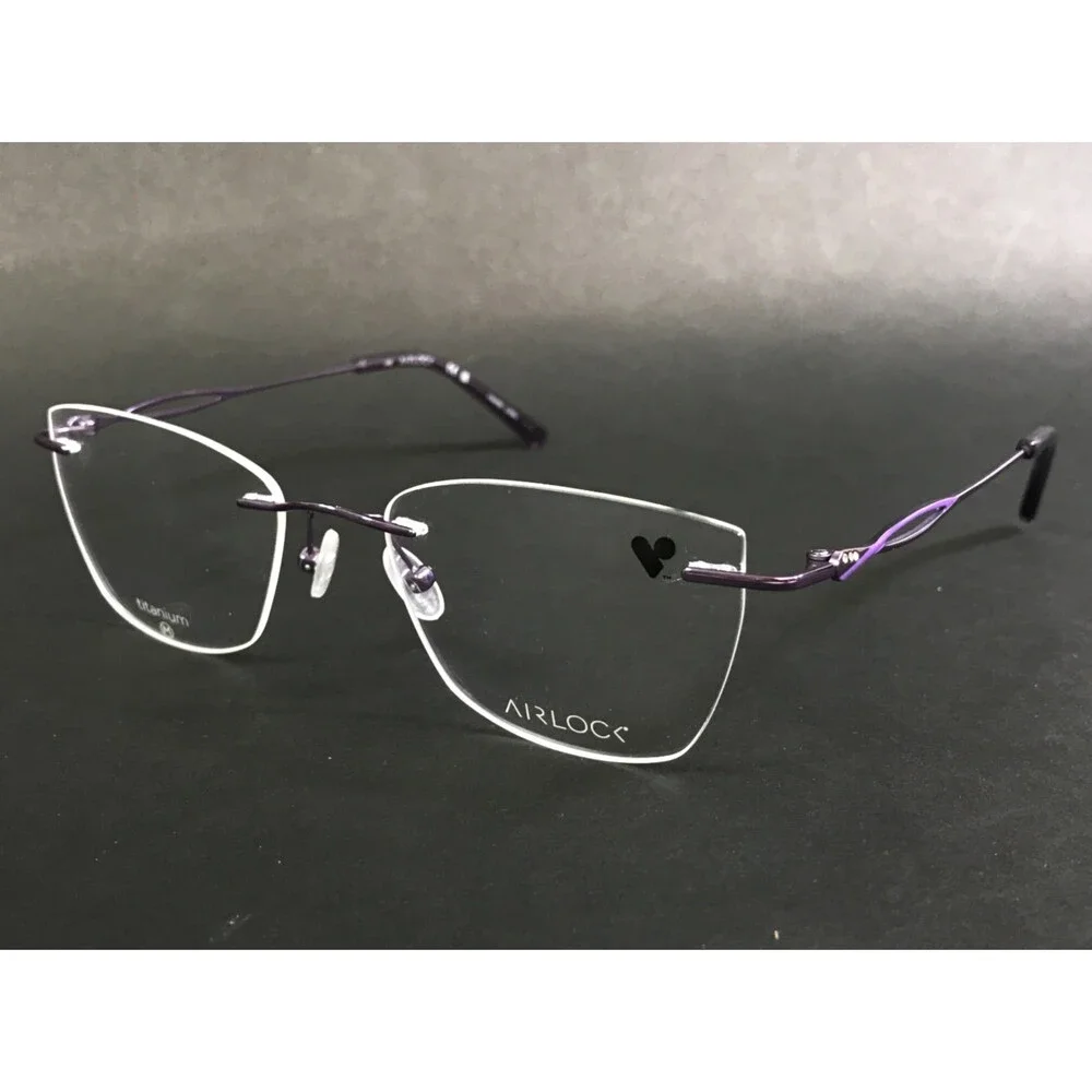Airlock Eyeglasses Frames Skye 202 502 Purple Rimless Cat Eye Titanium 52-18-140